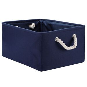 Foldable Storage Basket, Fabric Rectangle Clothes Box Size L Dark Blue